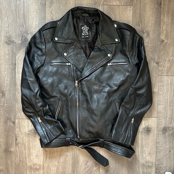 The Negan Black asymmetrical belted Moto leather jacket By nomad nappa - Picture 1 of 10
